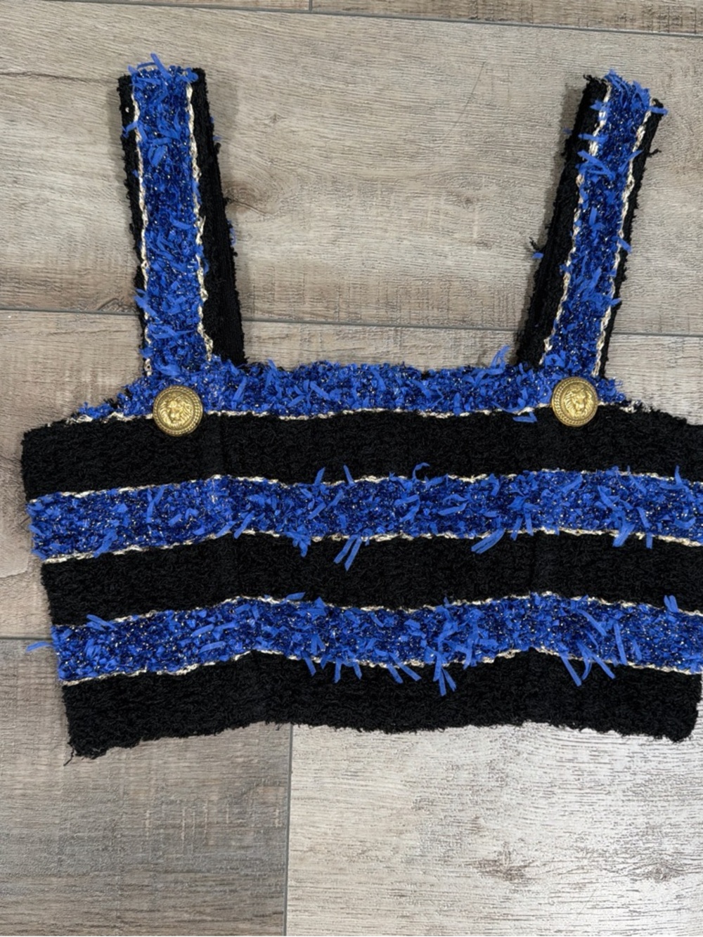 Balmain striped tweed crop top and skirt set in blue/black - Picture 8 of 12